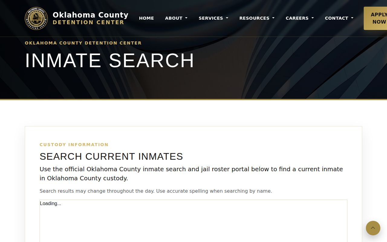 Oklahoma County Detention Center booking roster search instructions