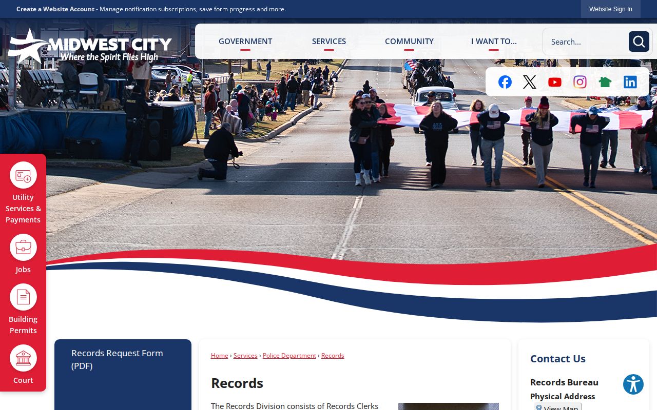Midwest City Police Department arrest record request page